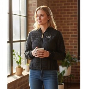 VTG Apple Bottoms Quilted Heart Pattern Bomber Jacket‎ Black Size M Embroidered